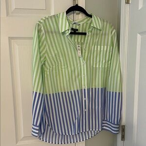 Talbots Green and White Striped Shirt